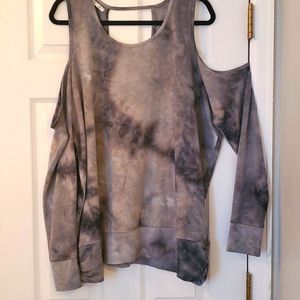 Long Sleeve Tie Dye Cold Shoulder Top